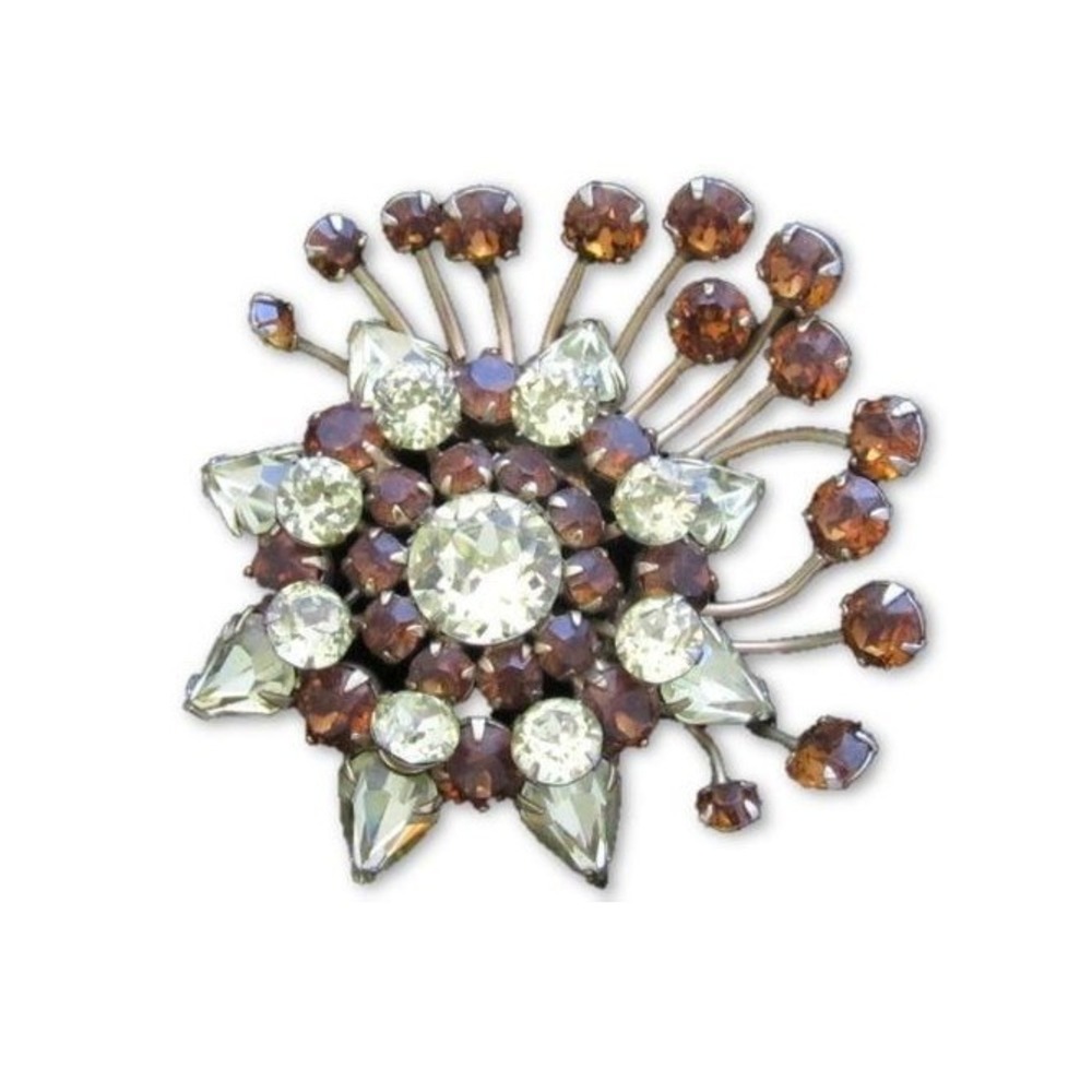 Vintage Star Citrine & Topaz Rhinestone Crystal Gold Tn Juliana Brooch‎ Pin